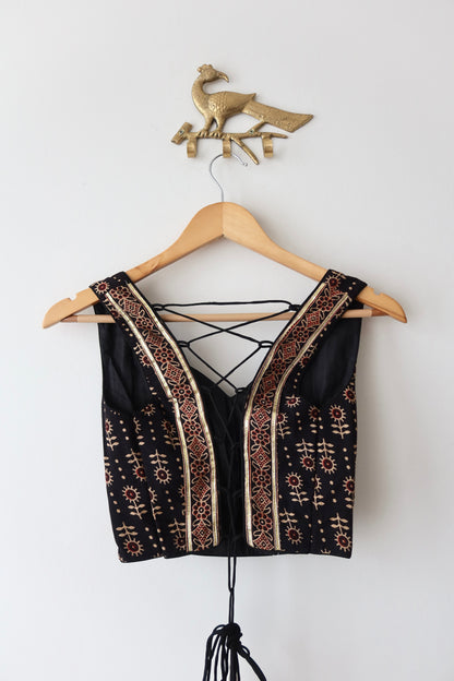 Black and Red Cotton Block Print Lehenga Choli - New, S/M