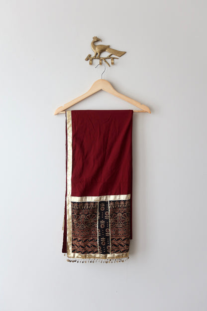 Black and Red Cotton Block Print Lehenga Choli - New, S/M