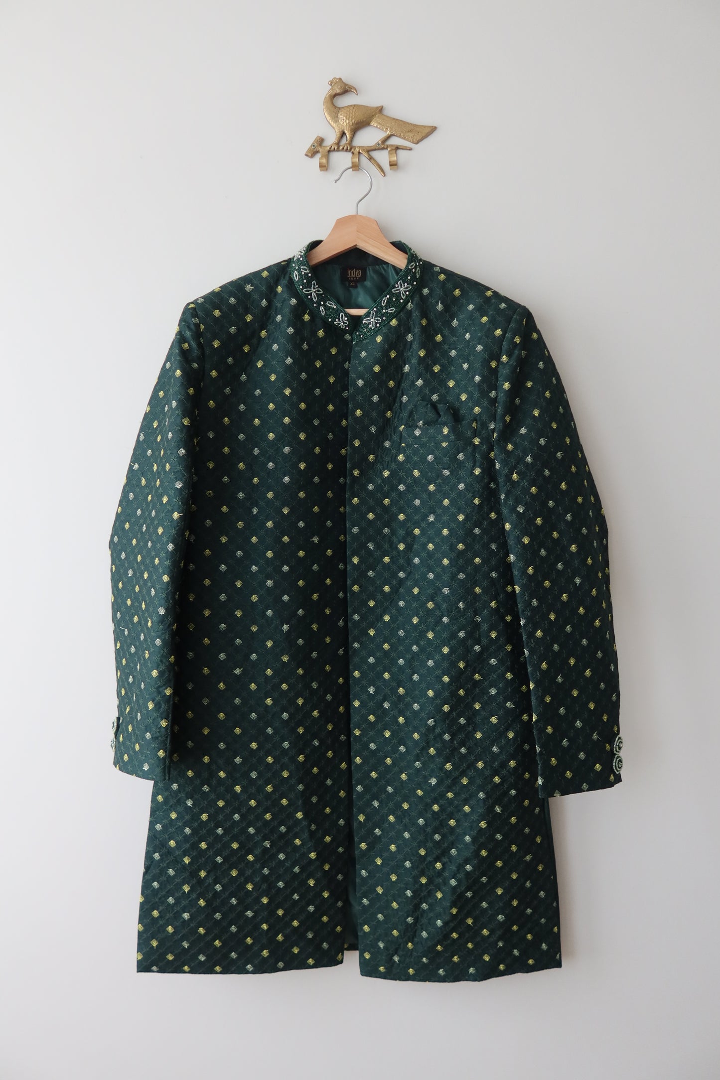 Emerald Green Art-Silk 3-Piece Sherwani-Style Jacket Suit