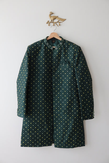 Emerald Green Art-Silk 3-Piece Sherwani-Style Jacket Suit