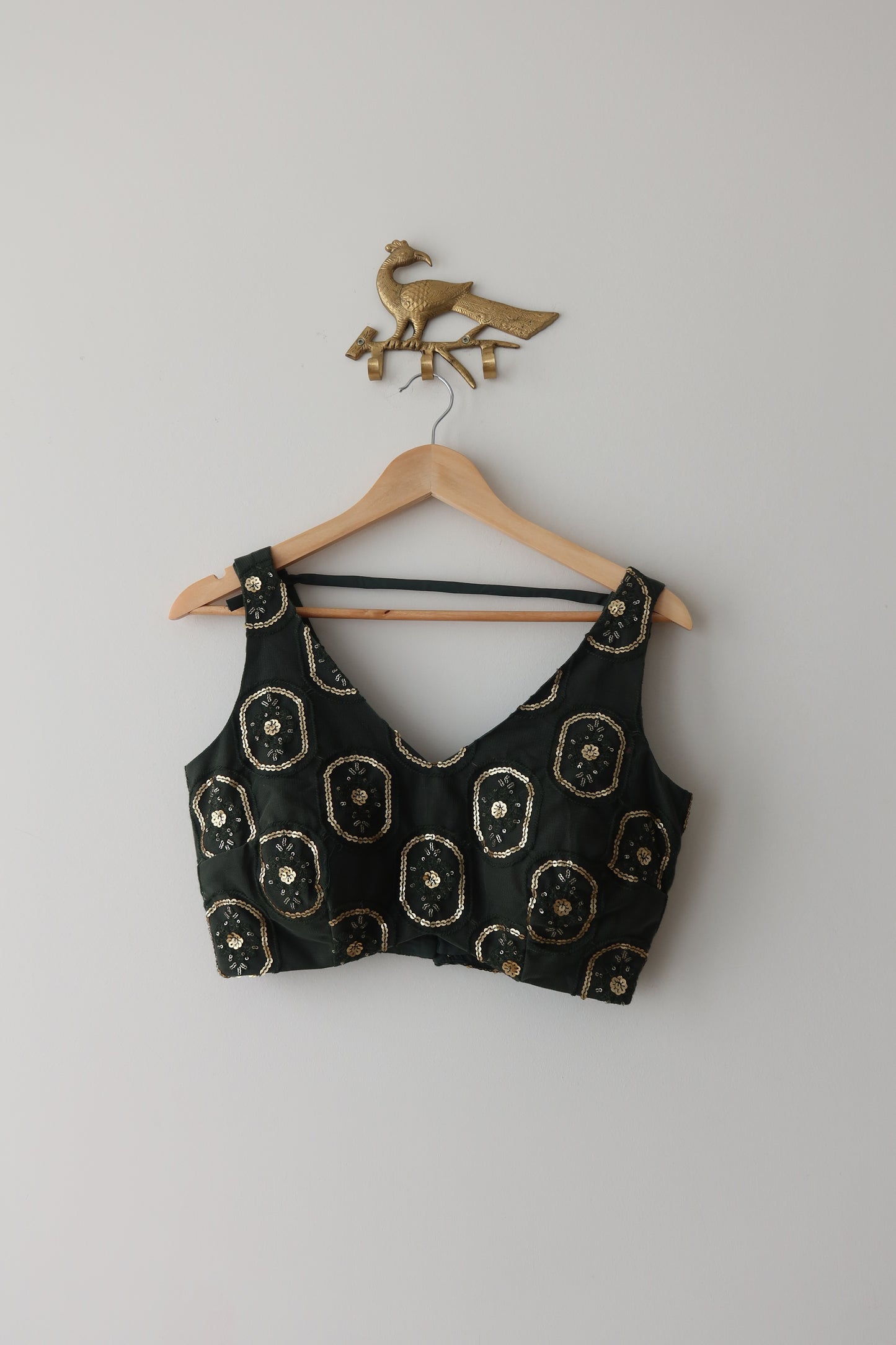 Deep Bottle-Green Net Lehenga Set with Antique Gold Embroidery & Cancan