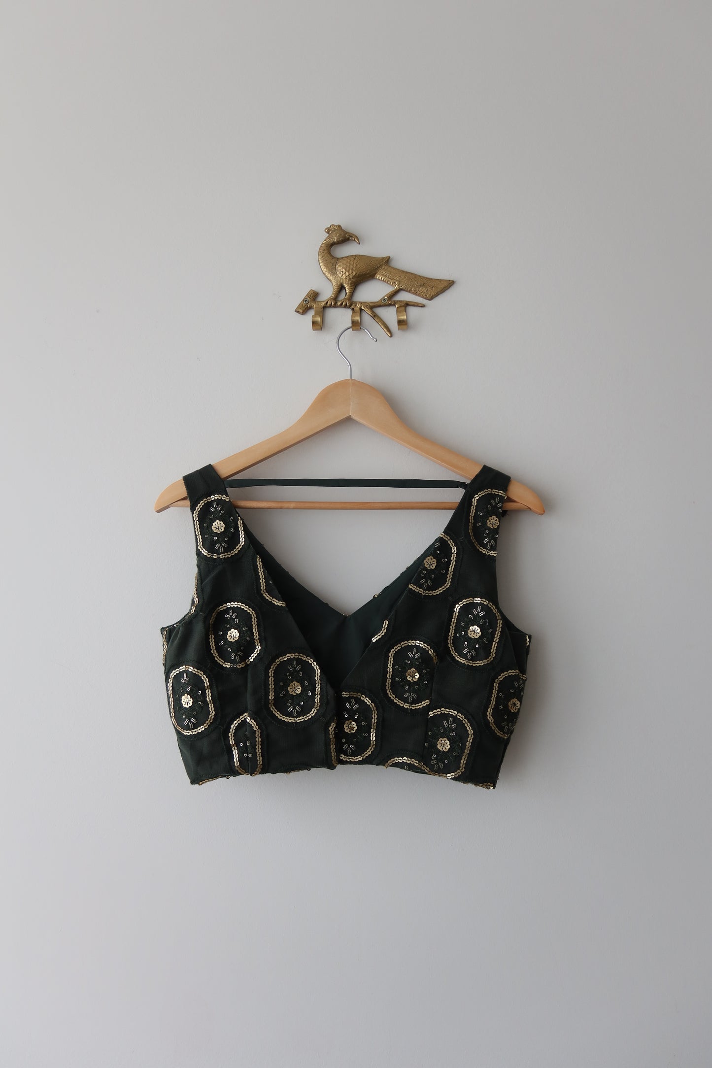 Deep Bottle-Green Net Lehenga Set with Antique Gold Embroidery & Cancan