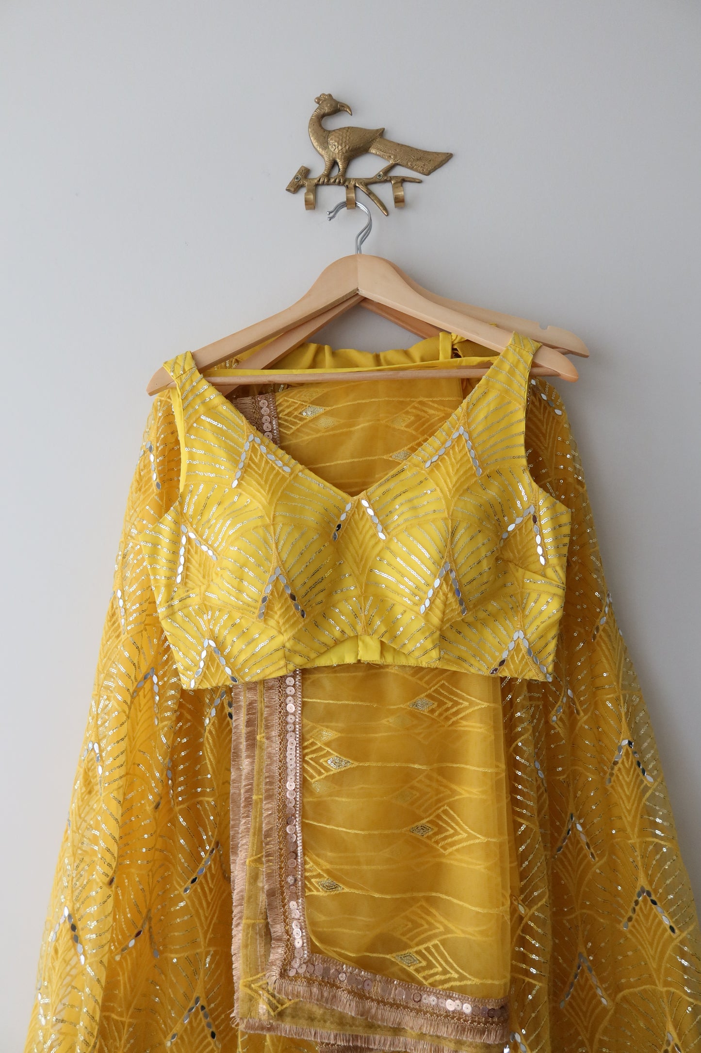 Sunshine Yellow Mirror-Work Net Lehenga Set