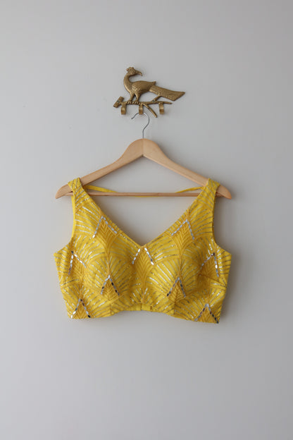 Sunshine Yellow Mirror-Work Net Lehenga Set