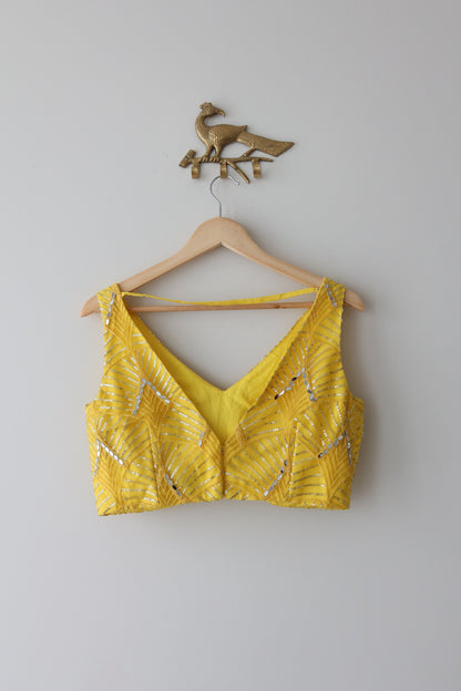 Sunshine Yellow Mirror-Work Net Lehenga Set