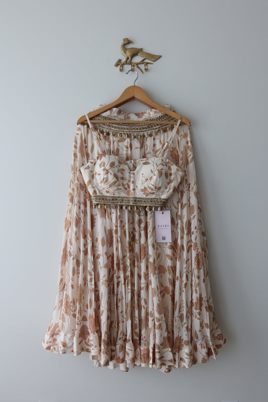 Ivory Chiffon Embroidered Lehenga Set