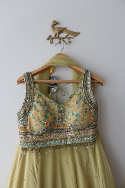 Lime Green Nazraana Lehenga Set