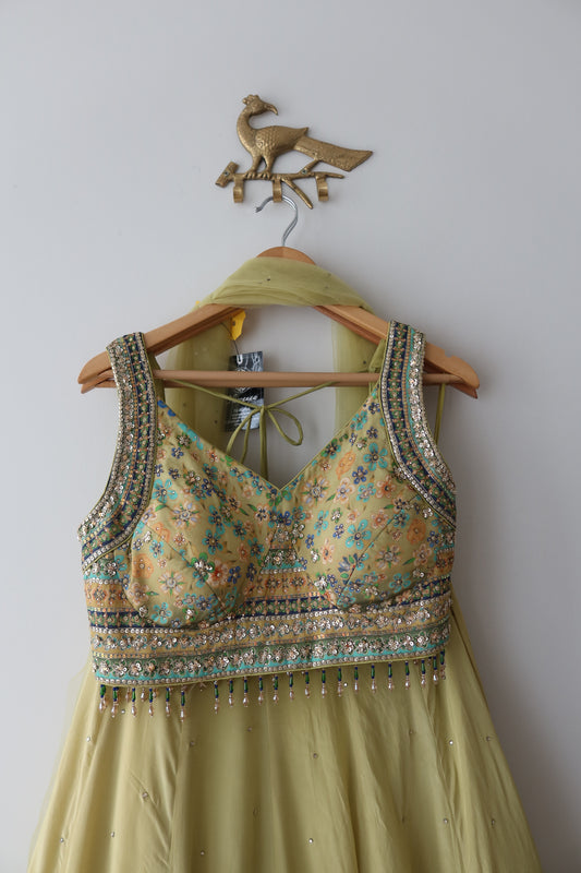 Lime Green Nazraana Lehenga Set