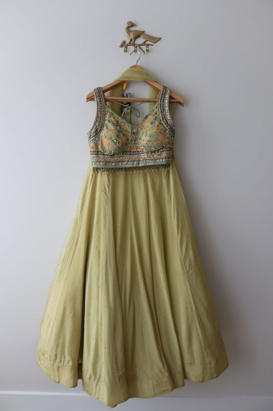 Lime Green Nazraana Lehenga Set