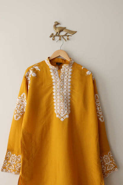 Yellow Kurta with Matching Scarf