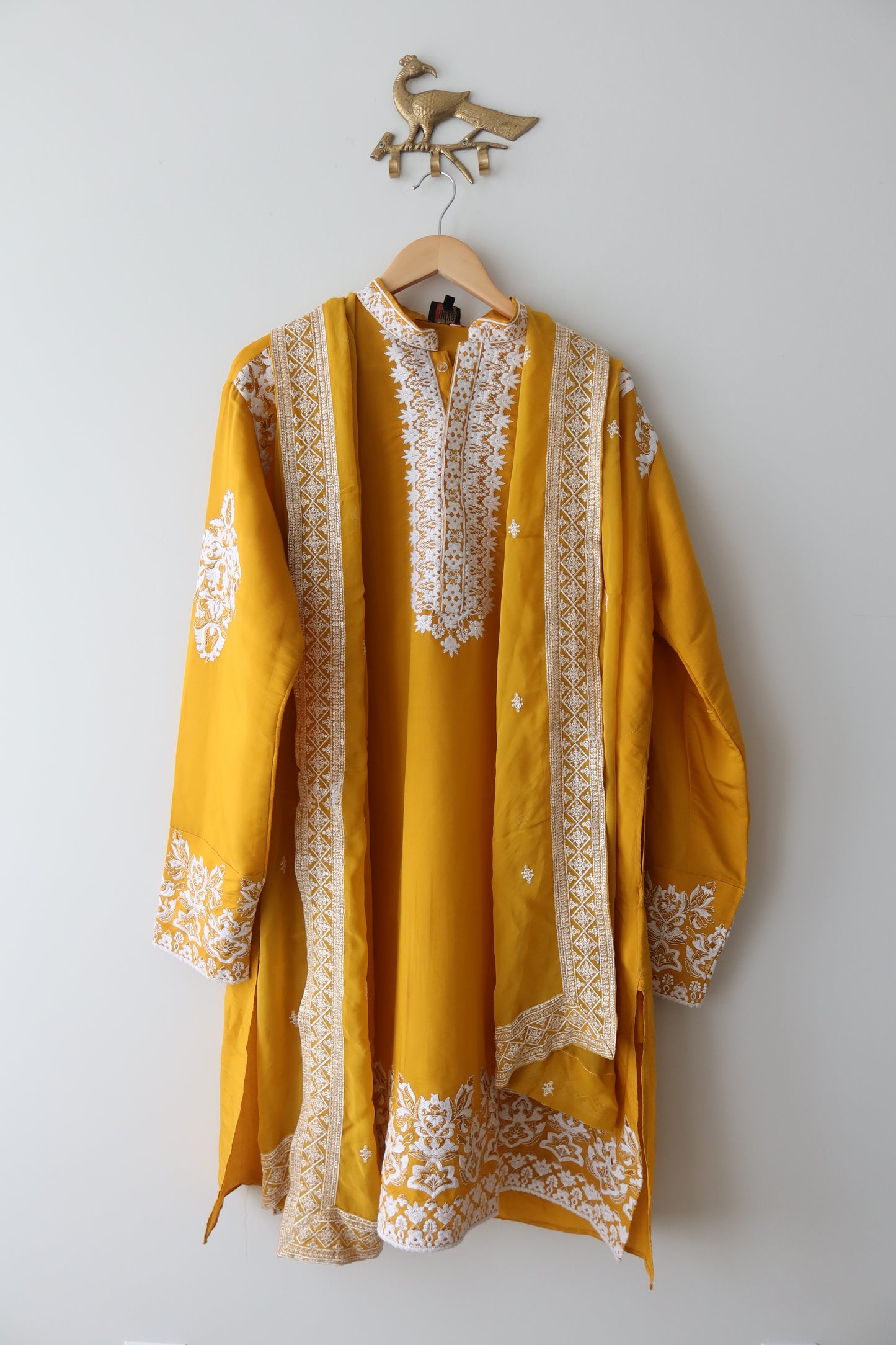 Yellow Kurta with Matching Scarf
