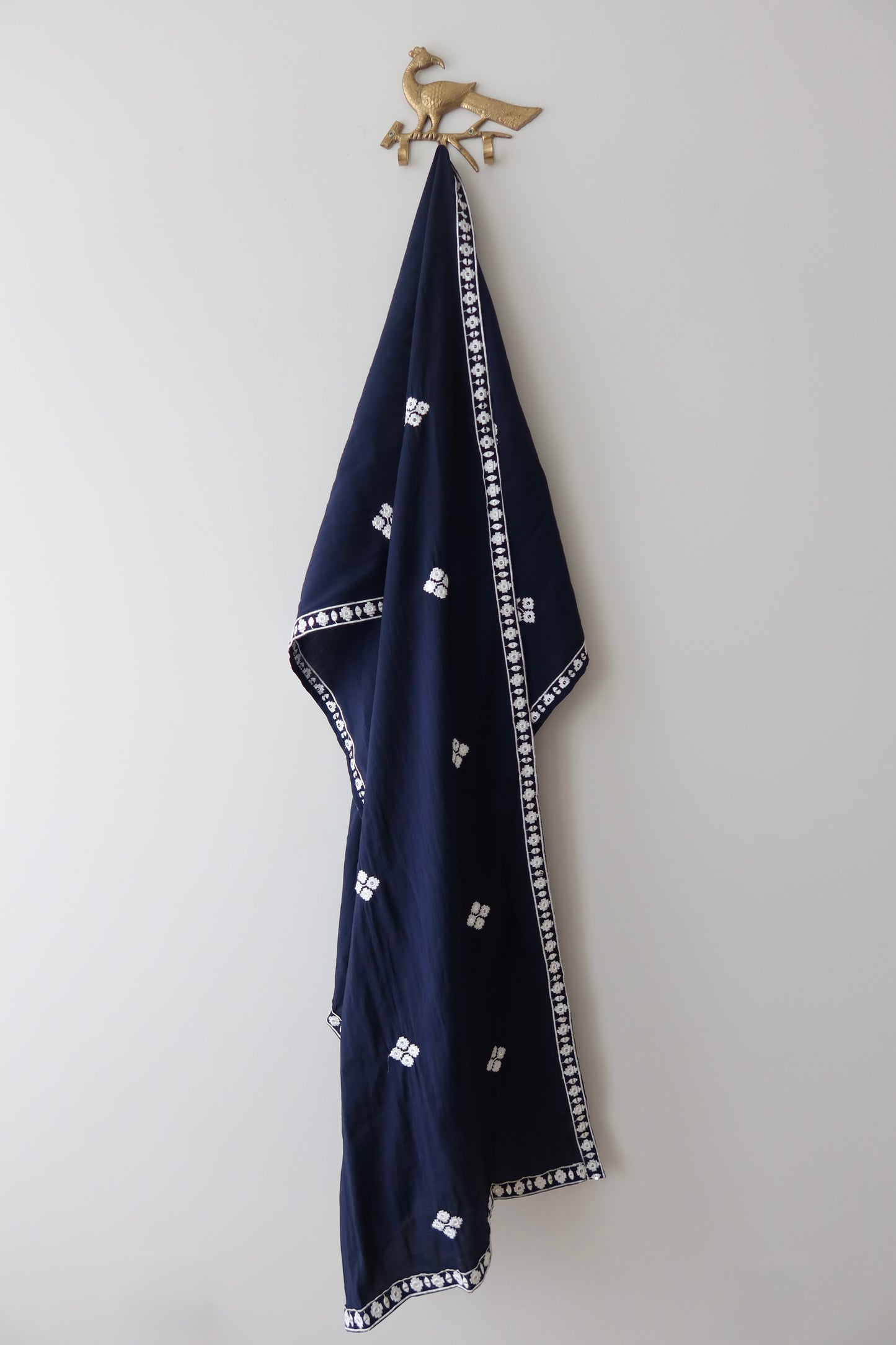 Navy Blue Cotton Kurta with Scarf
