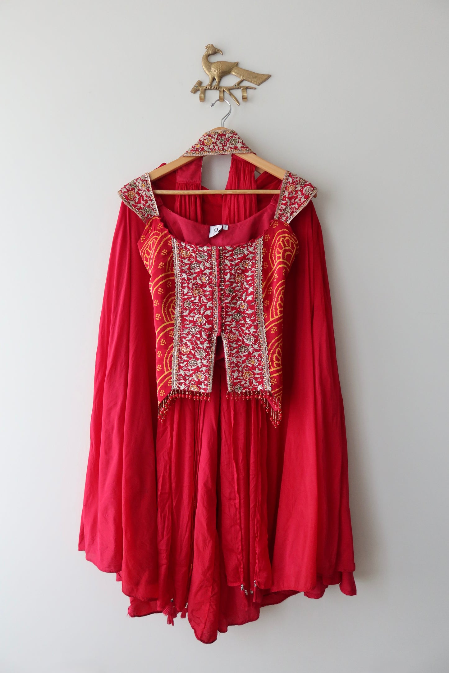 Bright Red Bandhani Dupatta Sharara Set