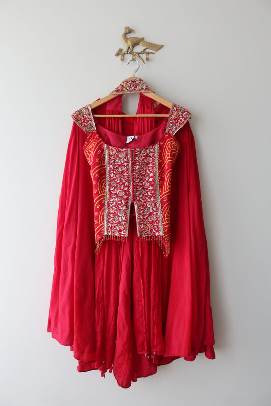 Bright Red Bandhani Dupatta Sharara Set