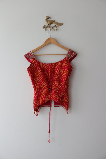 Bright Red Bandhani Dupatta Sharara Set