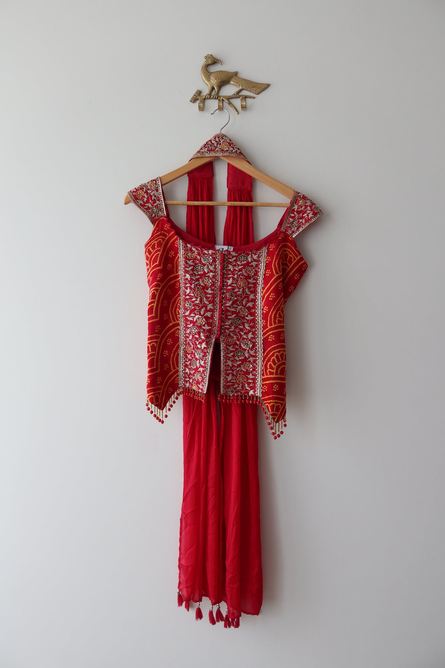 Bright Red Bandhani Dupatta Sharara Set