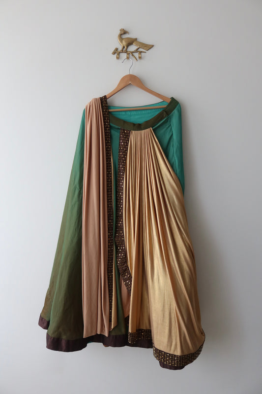 Brown Peacock Pleated Lehenga