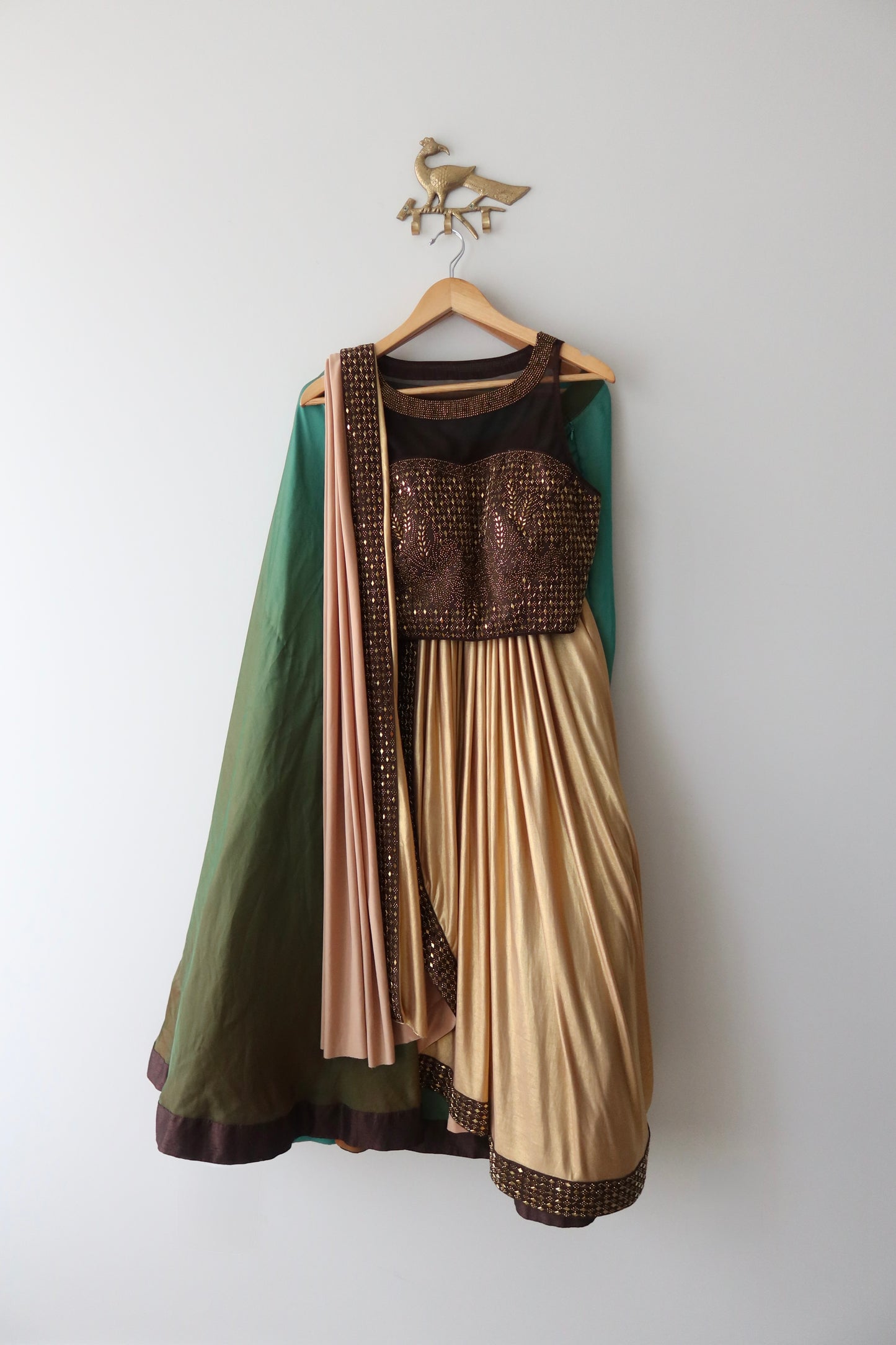 Brown Peacock Pleated Lehenga