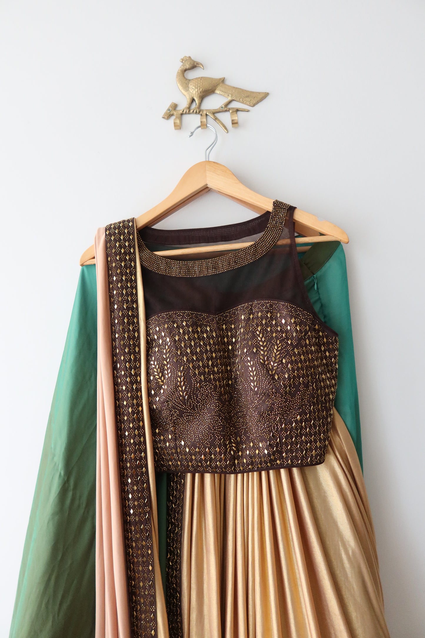 Brown Peacock Pleated Lehenga