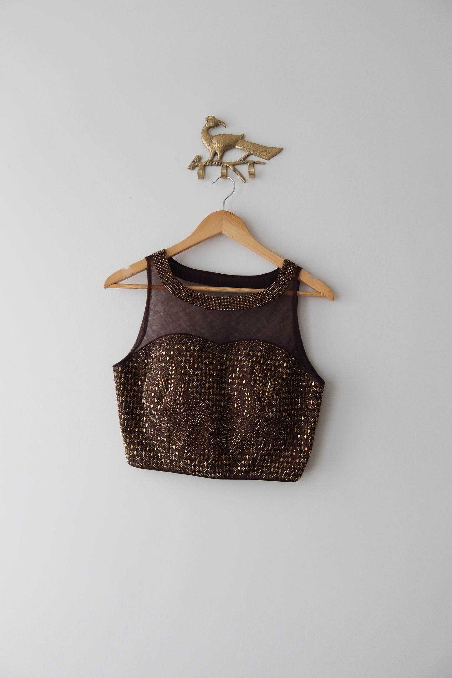 Brown Peacock Pleated Lehenga