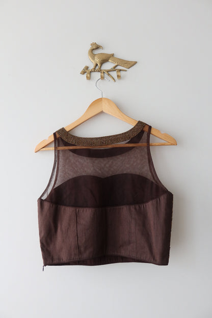 Brown Peacock Pleated Lehenga