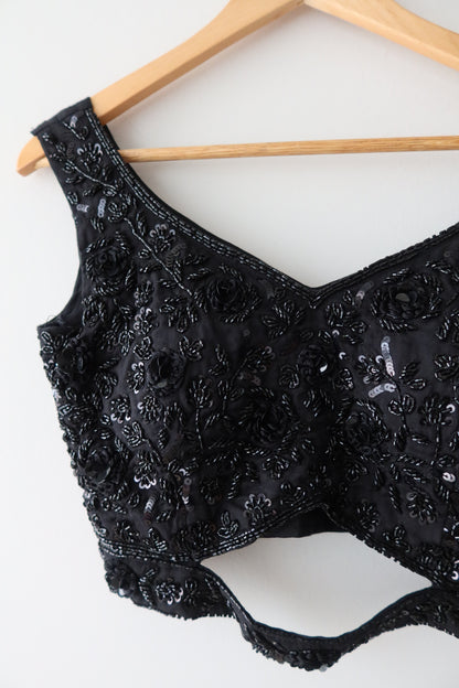 Black Embroidered 3-Piece Lehenga Set