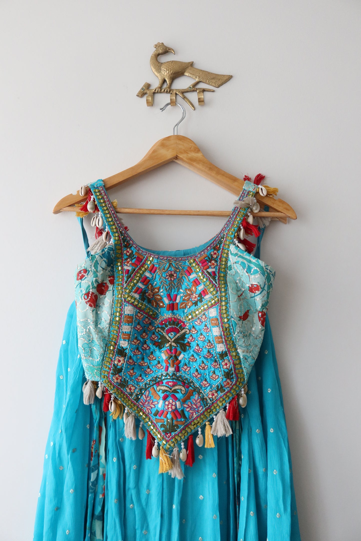 Baby Blue Sharara Set with Seashell Border