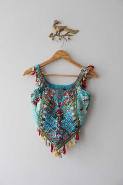 Baby Blue Sharara Set with Seashell Border