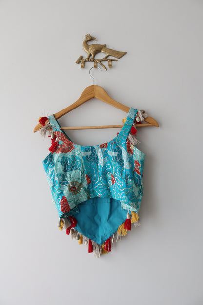 Baby Blue Sharara Set with Seashell Border