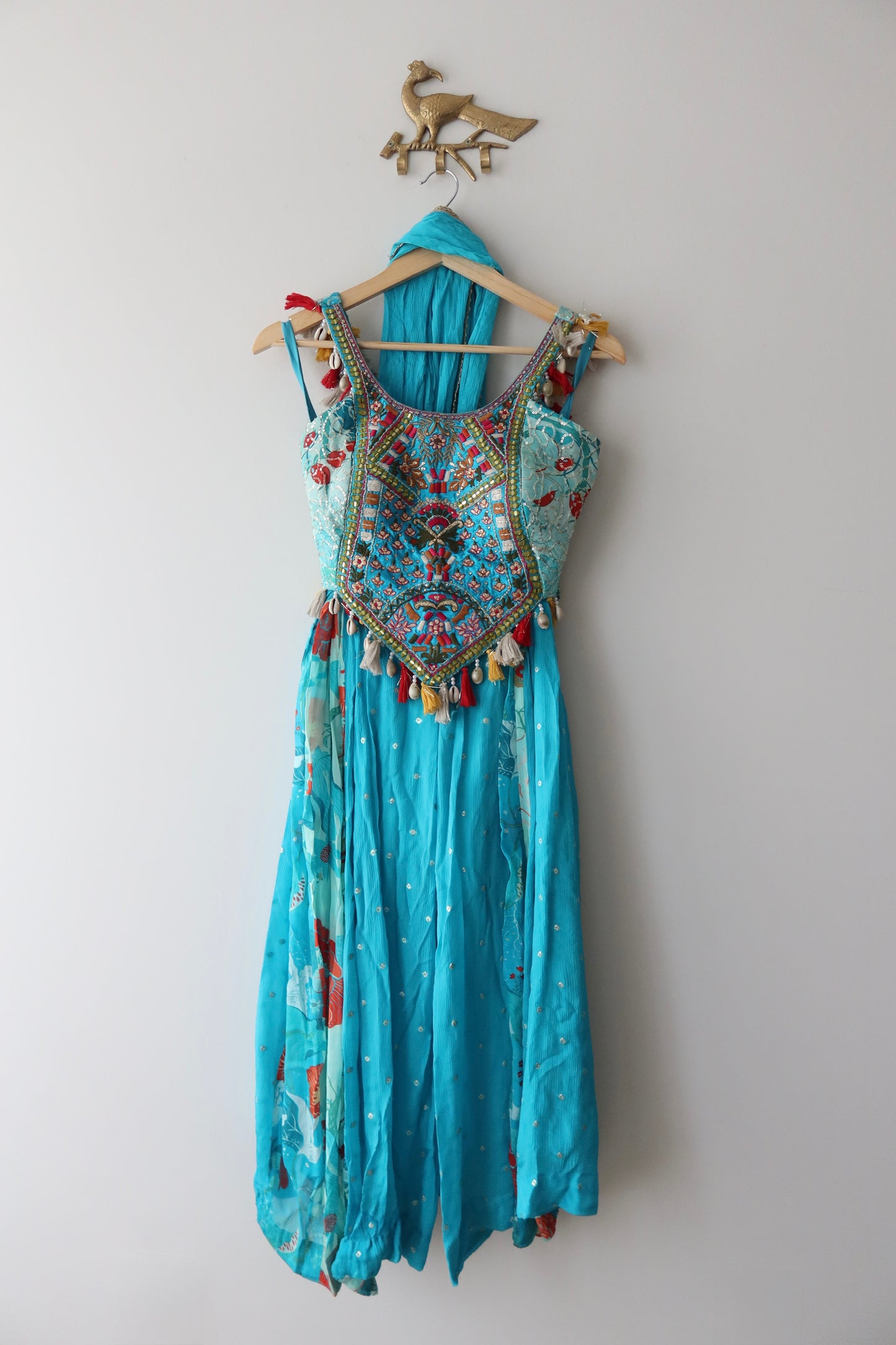 Baby Blue Sharara Set with Seashell Border