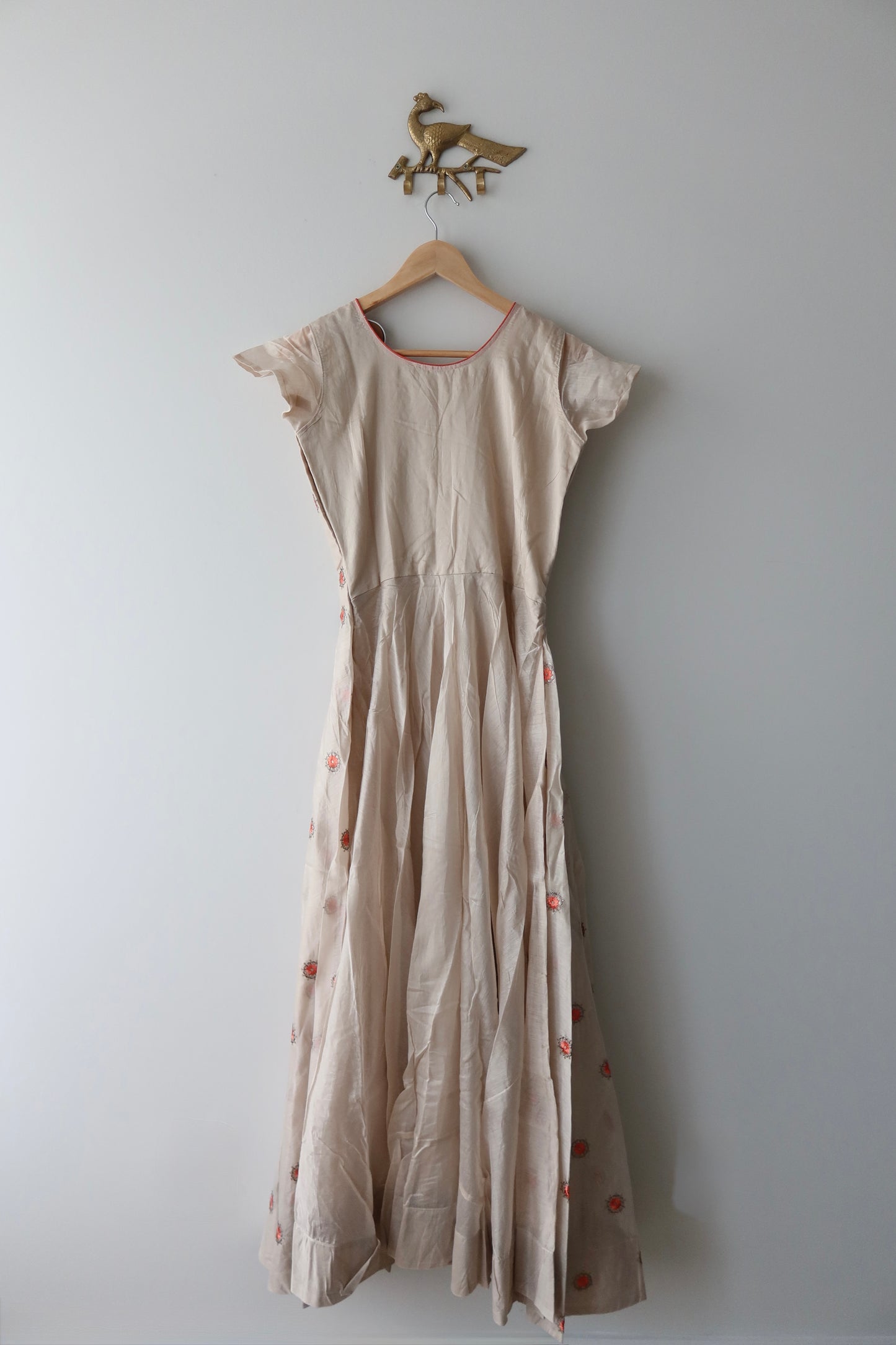 Beige Anarkali Gown with Ombre Berry-Peach Dupatta