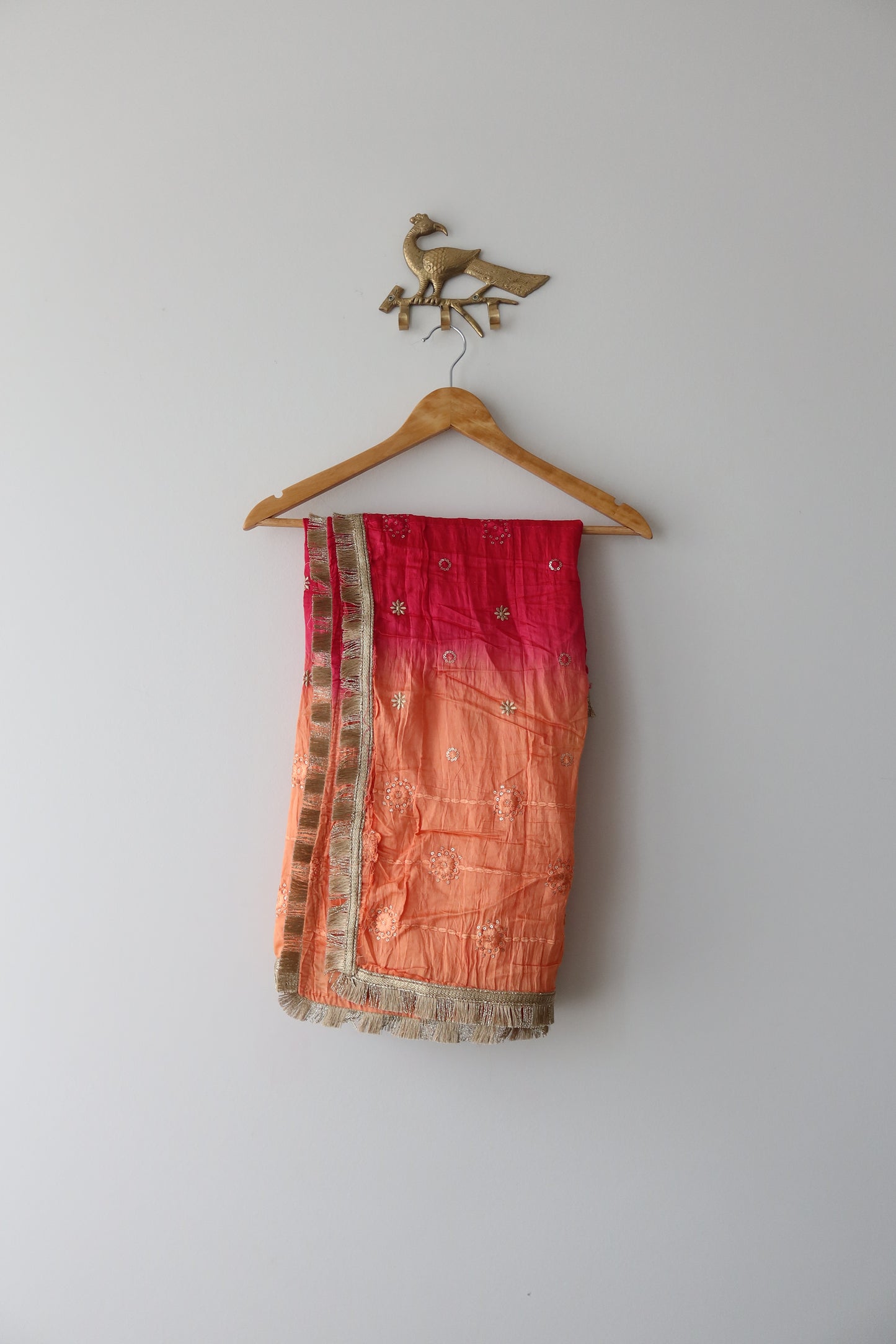 Beige Anarkali Gown with Ombre Berry-Peach Dupatta