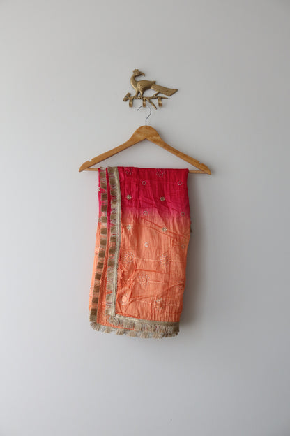 Beige Anarkali Gown with Ombre Berry-Peach Dupatta