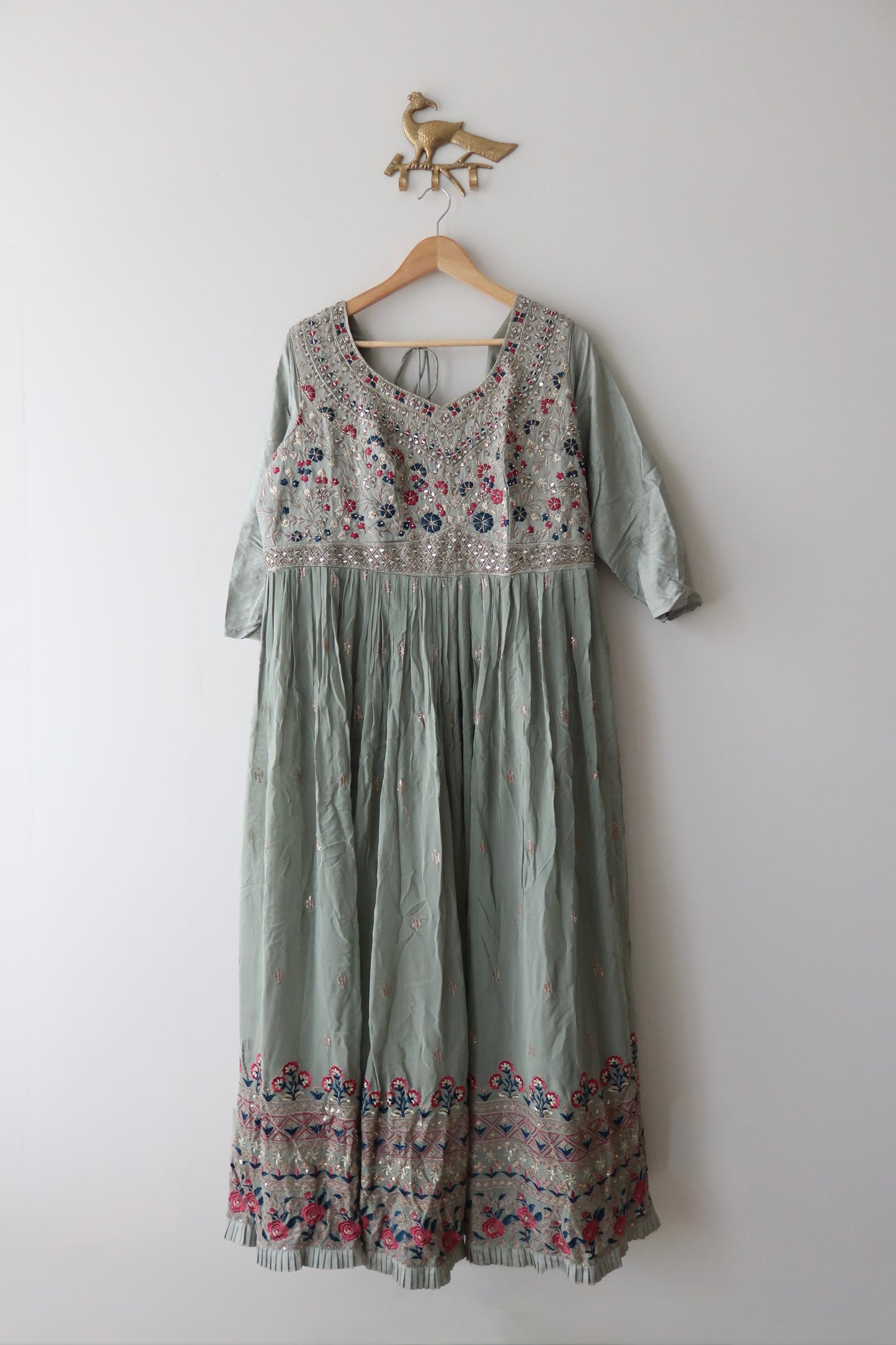 Mint Green Embroidered Floor-Length Anarkali Gown