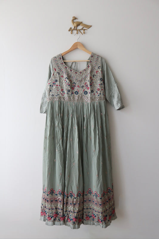 Mint Green Embroidered Floor-Length Anarkali Gown