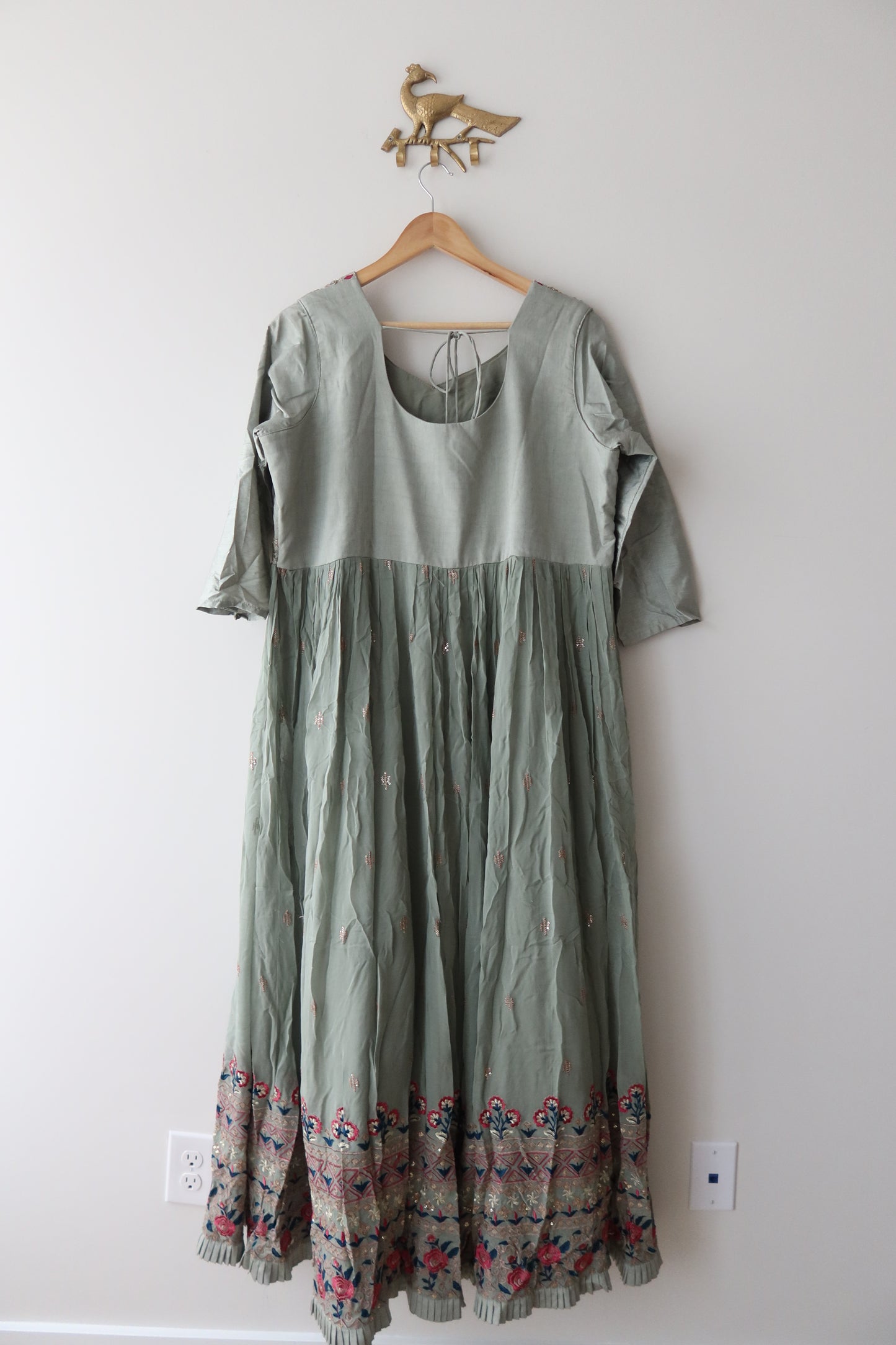 Mint Green Embroidered Floor-Length Anarkali Gown