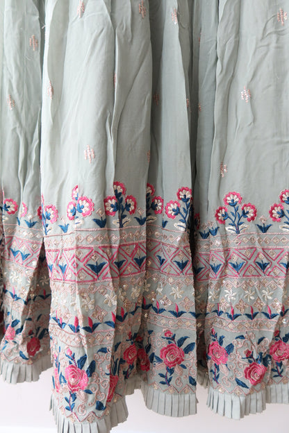 Mint Green Embroidered Floor-Length Anarkali Gown