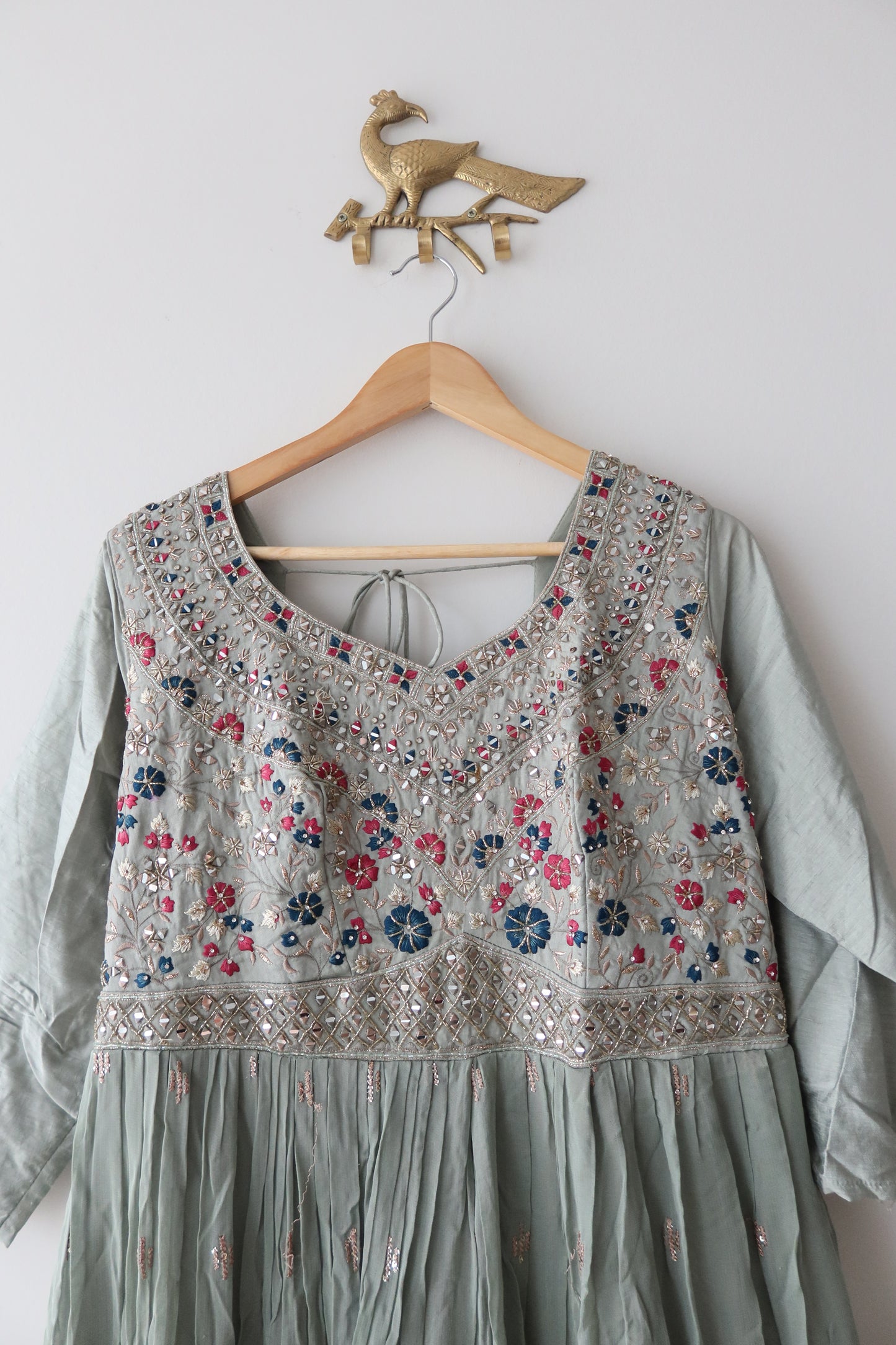 Mint Green Embroidered Floor-Length Anarkali Gown