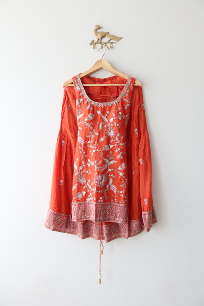 Embroidered Orange 3-Piece Sharara Set