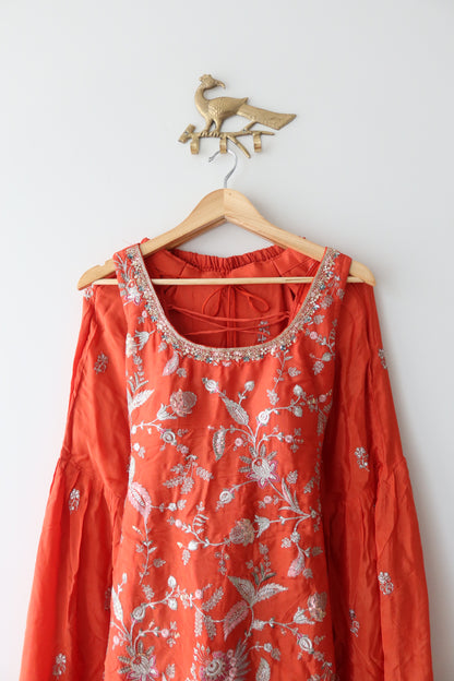 Embroidered Orange 3-Piece Sharara Set