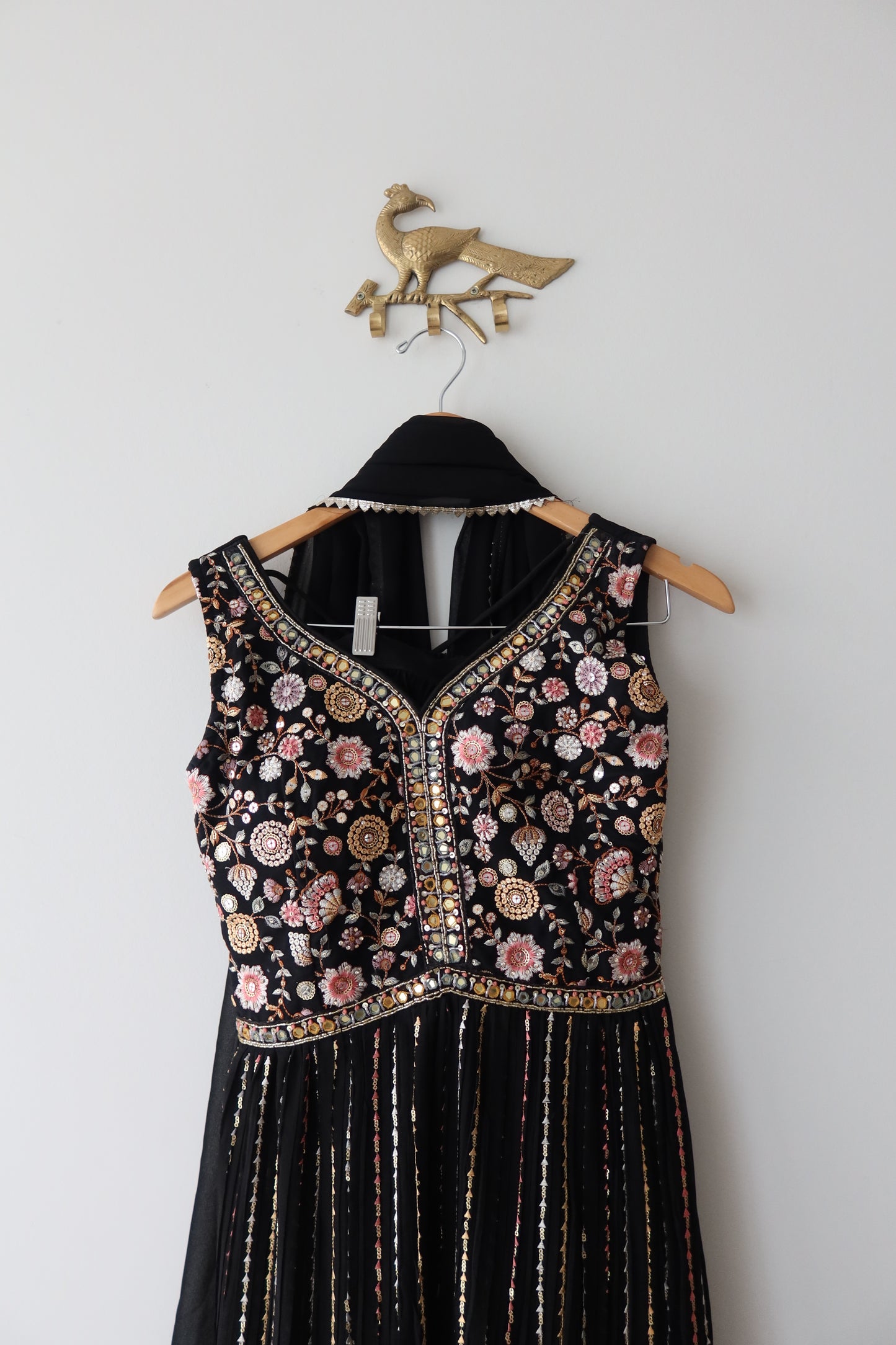 Embellished Black 3-Piece Gown Set