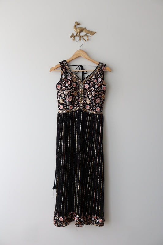 Embellished Black 3-Piece Gown Set