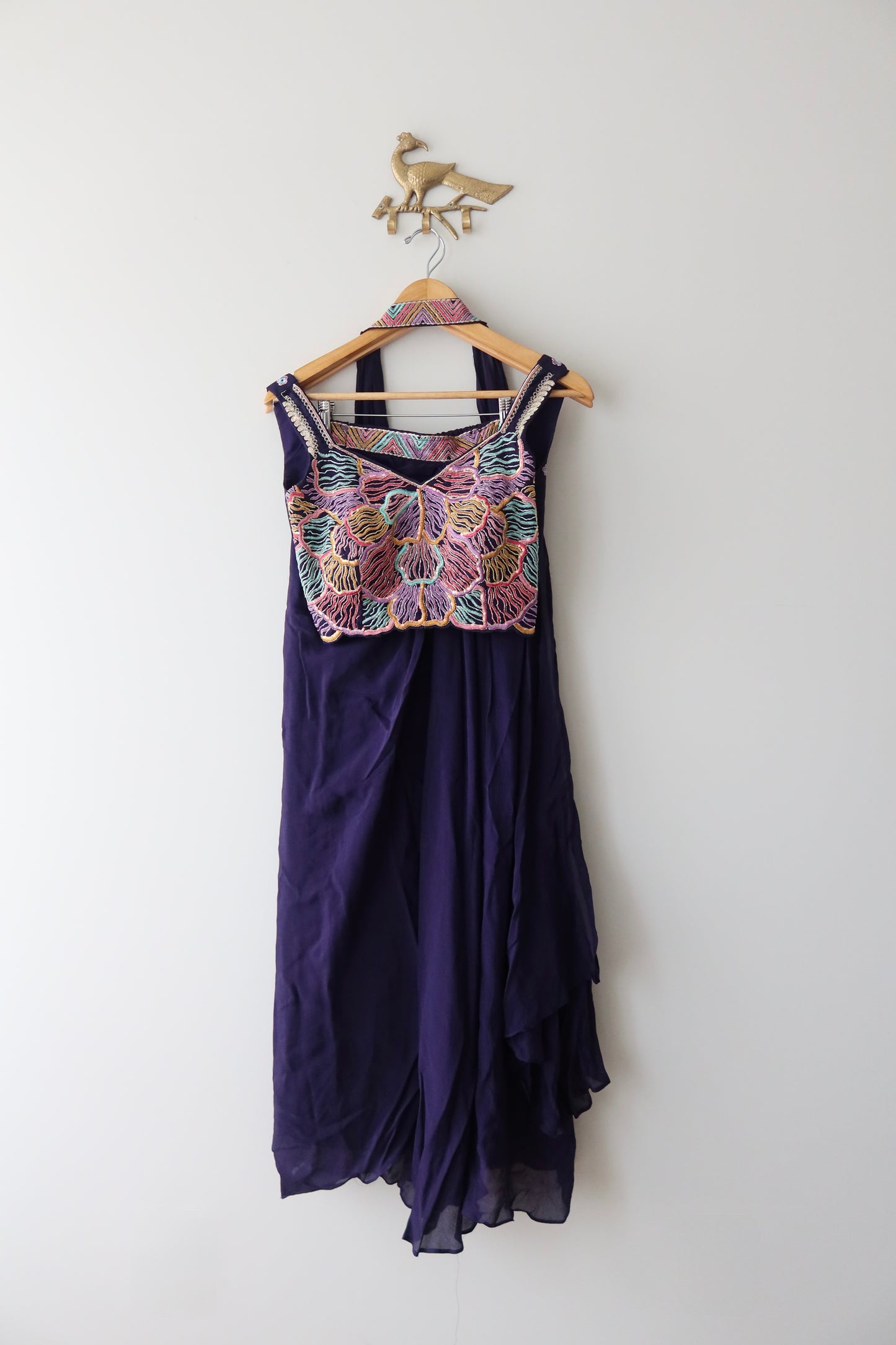 Deep Purple Pleated Skirt Set with Dupatta