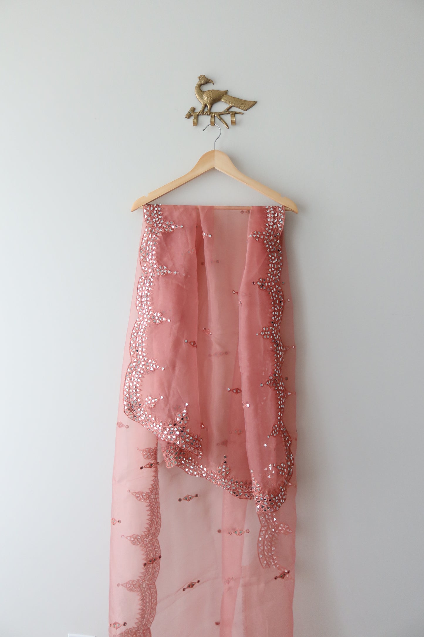 Blush Pink Organza Mirrorwork Sari with Stitched Blouse