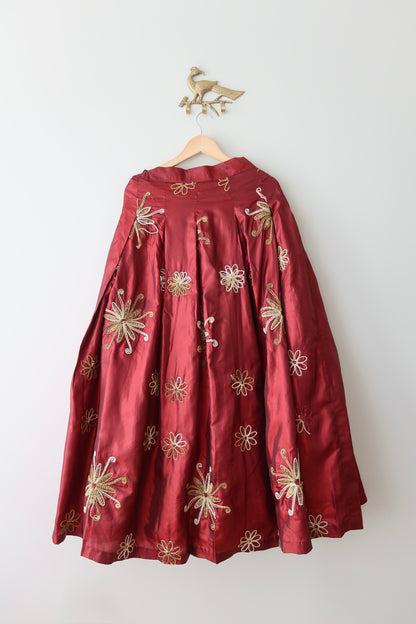 Maroon & Gold Silk Lehenga Set