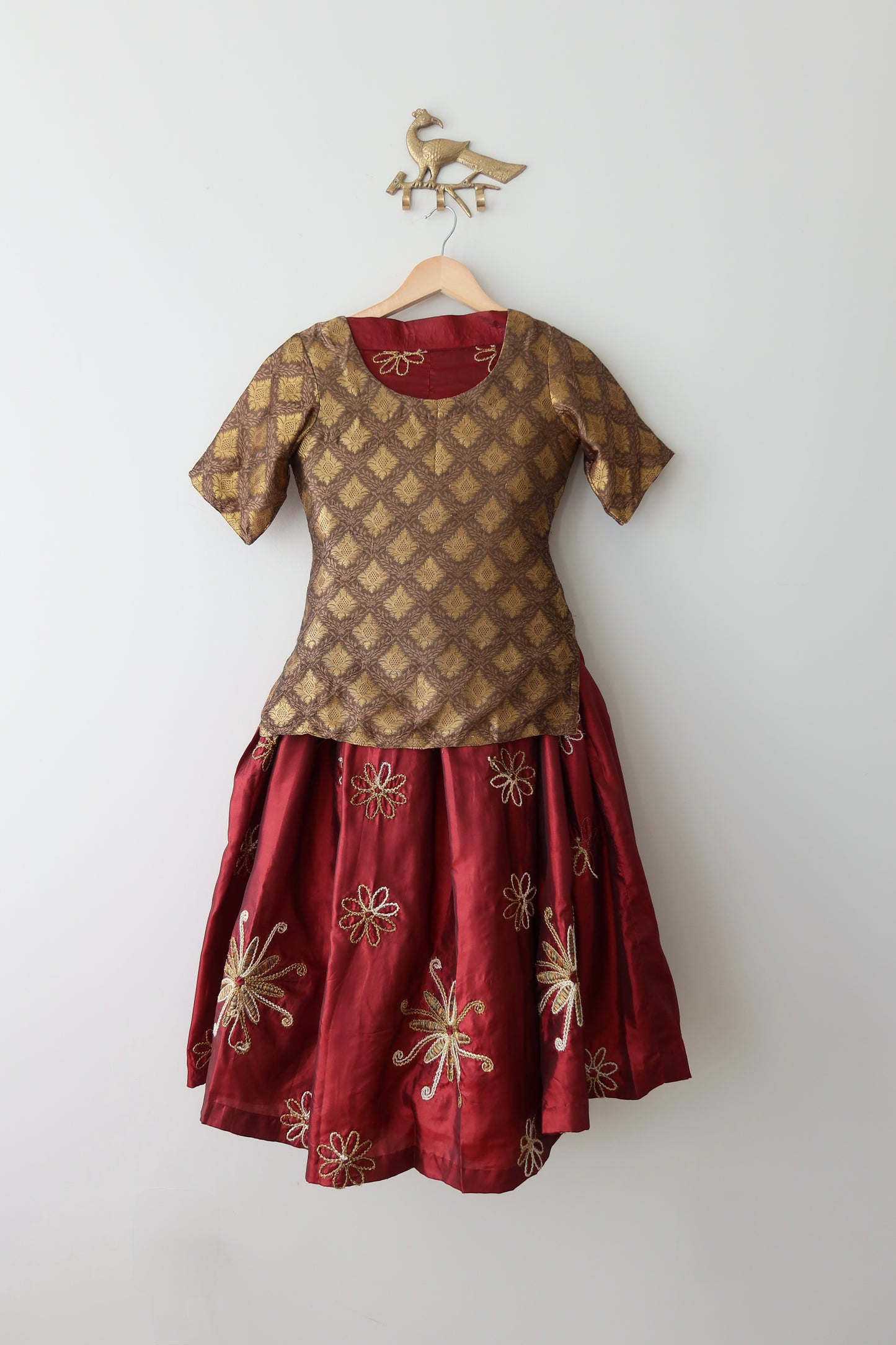 Maroon & Gold Silk Lehenga Set