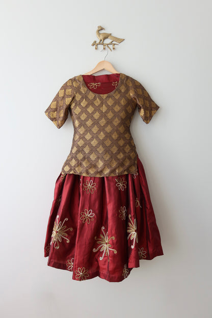 Maroon & Gold Silk Lehenga Set
