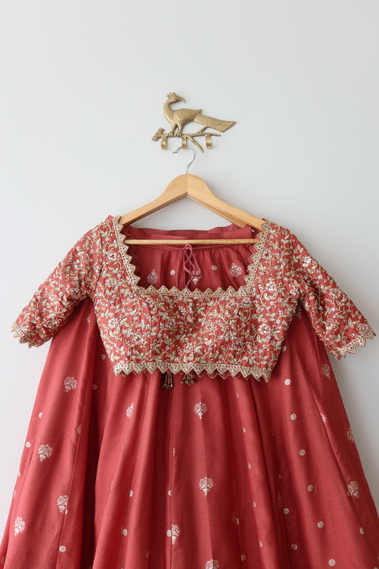 Brand New Lashkaraa Rust Orange Lehenga Set – Unworn with Tags