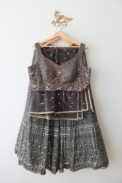 Gray Embellished Lehenga Set