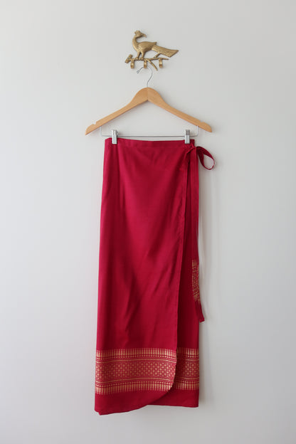 Ruby Pink Silk Wrap Skirt Set